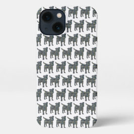 ジャックラッセルテリア犬シルエットグリッドホワイト iPhone 13ケース
