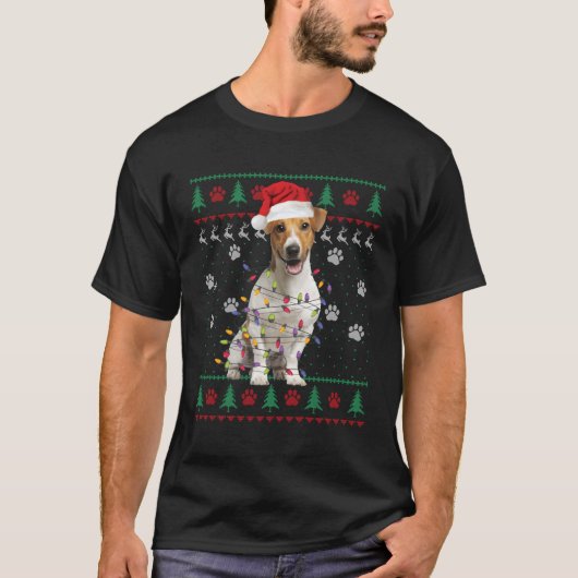 ジャックラッセルテリア醜いクリスマスセーター子犬 Tシャツ (正面)