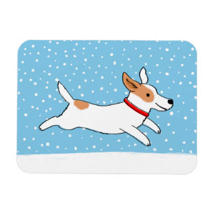 ジャックラッセルテリア-幸せな冬の雪犬 マグネット