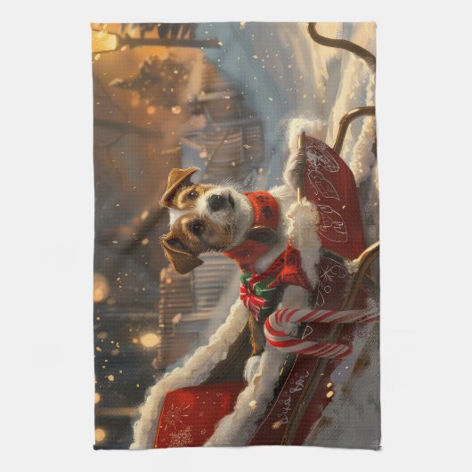 ジャックラッセルドッグクリスマスフェスティバル キッチンタオル (縦)