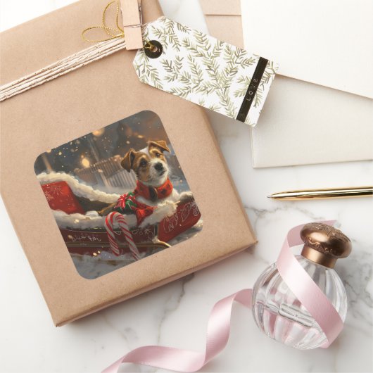 ジャックラッセルドッグクリスマスフェスティバル スクエアシール (ギフト)