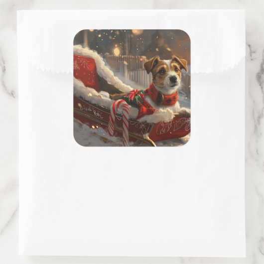 ジャックラッセルドッグクリスマスフェスティバル スクエアシール (バッグ)