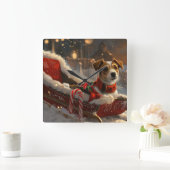 ジャックラッセルドッグクリスマスフェスティバル スクエア壁時計 (ホーム)