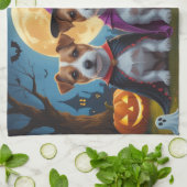 ジャックラッセルドッグスパンプキンハロウィンおもしろい キッチンタオル (折り畳み)