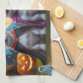 ジャックラッセルドッグスパンプキンハロウィンおもしろい キッチンタオル (四つ折り)