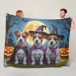 ジャックラッセルドッグスパンプキンハロウィンおもしろい フリースブランケット