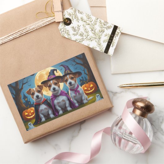 ジャックラッセルドッグスパンプキンハロウィンおもしろい 長方形シール (ギフト)