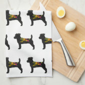 ジャックラッセルドッグブリードボホシルエット キッチンタオル (四つ折り)