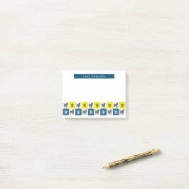 ジャックラッセルドッグ&ポーイエロー&ブルーグリッドシルエット ポストイット