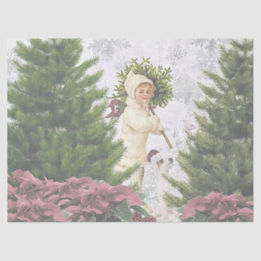 ジャックラッセルピンクポインセティアスティッシュペーパー 薄葉紙 (正面)