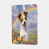 ジャックラッセルメモリカスタムアルレインボーバタフライ メタルオーナメント (正面左)