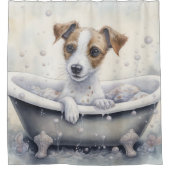ジャックラッセル浴槽水彩犬アート シャワーカーテン (正面)