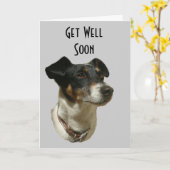 ジャックラッセル犬の挨拶状が付いている井戸をすぐに得て下さい カード (黄色い花)