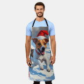 ジャックラッセル走がクリスマス帽子と雪に降りてくる エプロン (着用した状態)