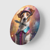 ジャックラッセル鮮やかの衣装 ラウンド壁時計 (傾斜)