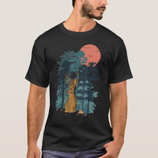 ジャックラビットマウンテン松の木の空の鳥飛んでいるは Tシャツ (正面)