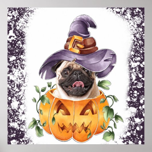ジャックランタンポスターのハロウィーンパグ ポスター (正面)