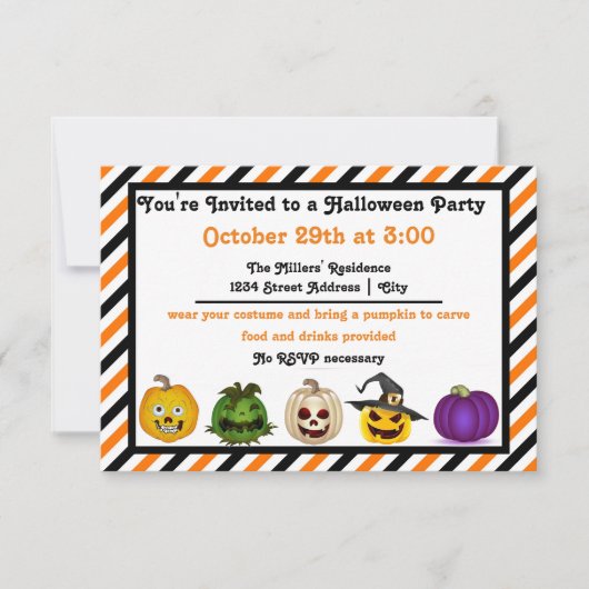 ジャック5つのoのランタン- 3x5ハローウィンパーティの招待状 招待状 (正面)