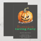 ジャック・オー・ランタン グレー ハロウィン かぼちゃ 彫刻 パーティー 招待状 (正面/裏面)