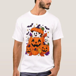 ジャック・オ・ランタンから顔を出すお化け Tシャツ