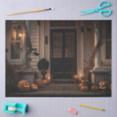 ジャック・オ・ランタンでお化け屋敷のようなハロウィンポーチ装飾 薄葉紙 (クラフト)