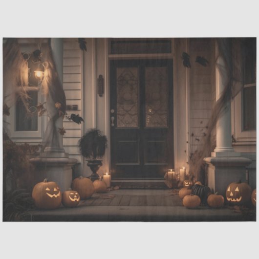 ジャック・オ・ランタンでお化け屋敷のようなハロウィンポーチ装飾 薄葉紙 (正面)