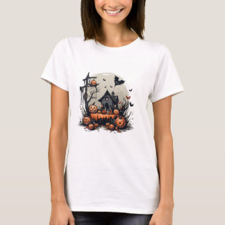ジャック・オ・ランタンとお化け屋敷のハロウィン Tシャツ