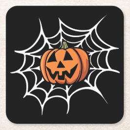 ジャック・オ・ランタンとクモの巣 ハロウィン お誕生日 スクエアペーパーコースター