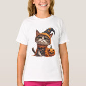 ジャック・オ・ランタンと一緒のグリム猫 🎃 Tシャツ (正面)