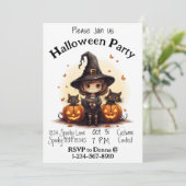 ジャック・オ・ランタンと子猫が登場するかわいい魔女 招待状 (スタンド正面)