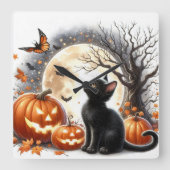 ジャック・オ・ランタンと黒猫のハロウィン壁掛け時計 スクエア壁時計 (正面)