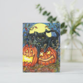 ジャック・オ・ランタンと黒猫 ポストカード (スタンド正面)