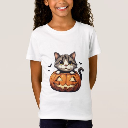 ジャック・オ・ランタンのかわいい子猫 🎃 Tシャツ (正面)
