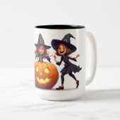 ジャック・オ・ランタンのそばで踊る魔女たち 🎃 ツートーンマグカップ (正面右)