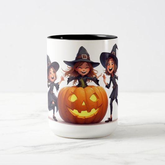 ジャック・オ・ランタンのそばで踊る魔女たち 🎃 ツートーンマグカップ (中央)