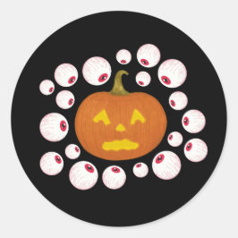 ジャック・オ・ランタンのカボチャと闇の中の眼球 ラウンドシール