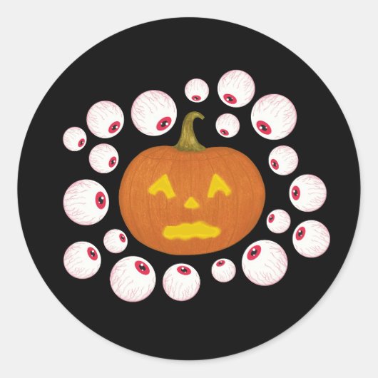 ジャック・オ・ランタンのカボチャと闇の中の眼球 ラウンドシール (正面)