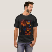 ジャック・オ・ランタンのカボチャと黒猫のセルフィー Tシャツ (正面フル)