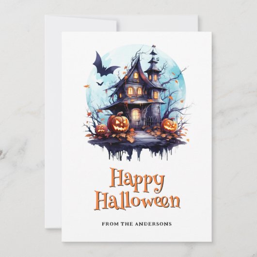 ジャック・オ・ランタンのコウモリ幽霊のハロウィンカード シーズンカード (正面)