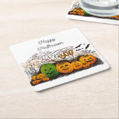 ジャック・オ・ランタンのラインアップクール スクエアペーパーコースター (アングル)