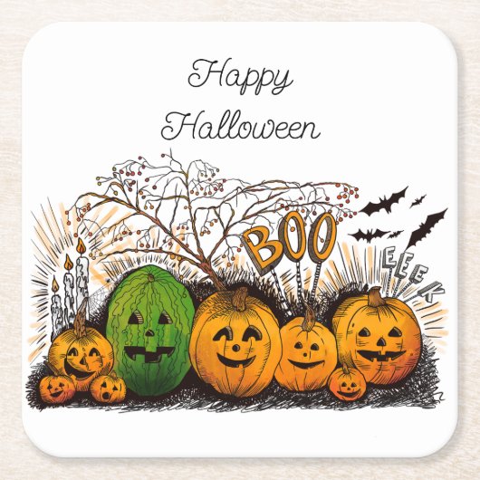 ジャック・オ・ランタンのラインアップクール スクエアペーパーコースター (正面)