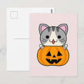 ジャック・オ・ランタンの中の可愛いハロウィン猫 ポストカード (正面/裏面)