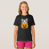ジャック・オ・ランタンの中の可愛いハロウィン猫 Tシャツ (正面フル)