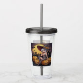 ジャック・オ・ランタンの緑のアイハロウィーンの魔女 アクリルタンブラー (正面)