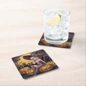 ジャック・オ・ランタンの緑のアイハロウィーンの魔女 スクエアペーパーコースター (インサイチュ)