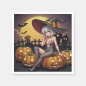 ジャック・オ・ランタンの緑のアイハロウィーンの魔女 スタンダードカクテルナプキン (正面)