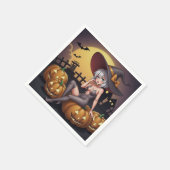 ジャック・オ・ランタンの緑のアイハロウィーンの魔女 スタンダードカクテルナプキン (角)