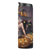 ジャック・オ・ランタンの緑のアイハロウィーンの魔女 タンブラー (回転右)