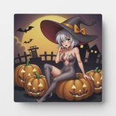 ジャック・オ・ランタンの緑のアイハロウィーンの魔女 フォトプラーク (正面)