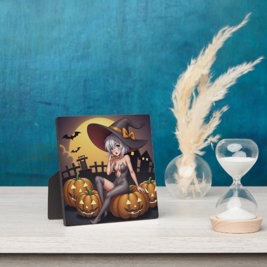 ジャック・オ・ランタンの緑のアイハロウィーンの魔女 フォトプラーク (インサイチュ)